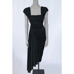 Vintage 1980s 80s Casadei Black Draped Asymmetric Open Back Sheath Dress XS S